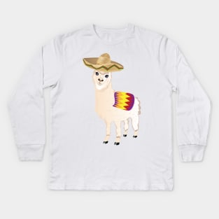 Cute alpaca in sombrero Kids Long Sleeve T-Shirt